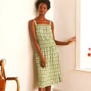 Boden  10  Rosamund Smocked Jersey Midi Dress  Green Pineapple
